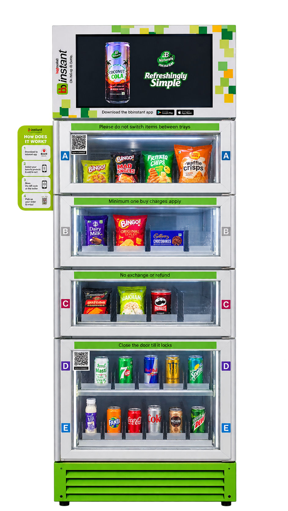 bbinstant vending machine stocked with snacks and drinks